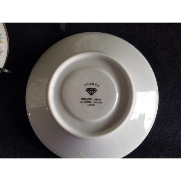 VTG Acsons Diamond China Limoges Japan 3 Saucers Lot, Autumn Leaves Gold Trim - Picture 4 of 5
